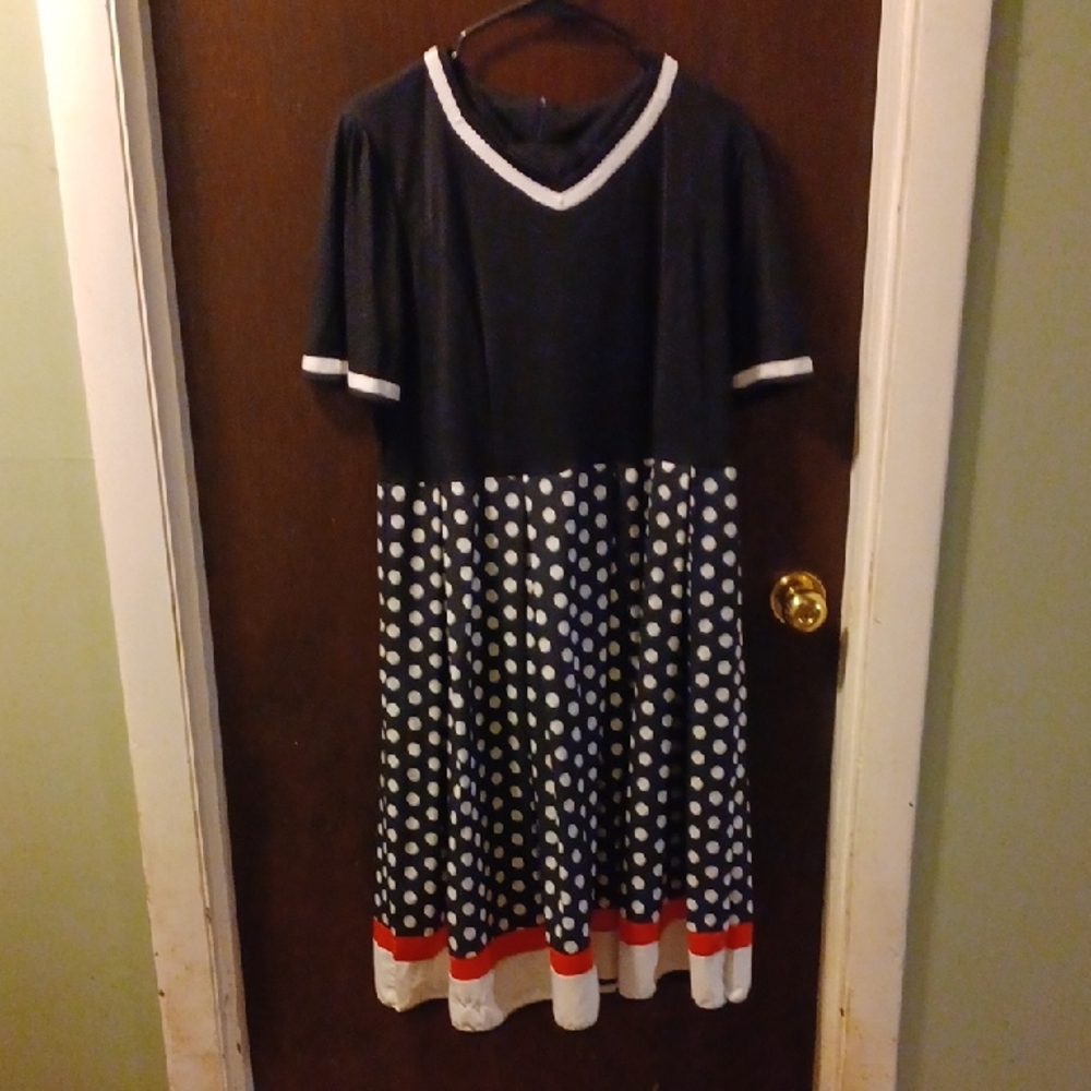 Polka Dot Dress with Red Trim Size XL